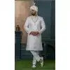 Men Ethnic Wedding Sherwani Off white Embroidery Silk Plus Size