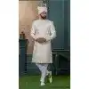 Men Ethnic Wedding Sherwani Cream Embroidery Silk Plus Size