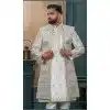 Men Silk Ethnic Wedding Sherwani Off white Embroidery Plus Size