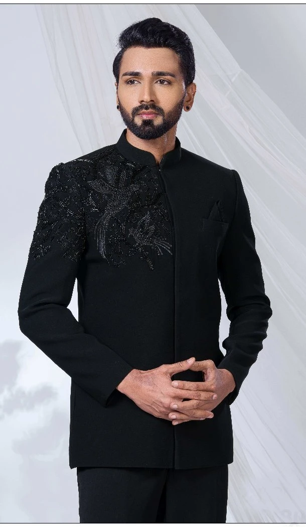 Men Ethnic Wedding Sherwani Imported Black - 13279212016