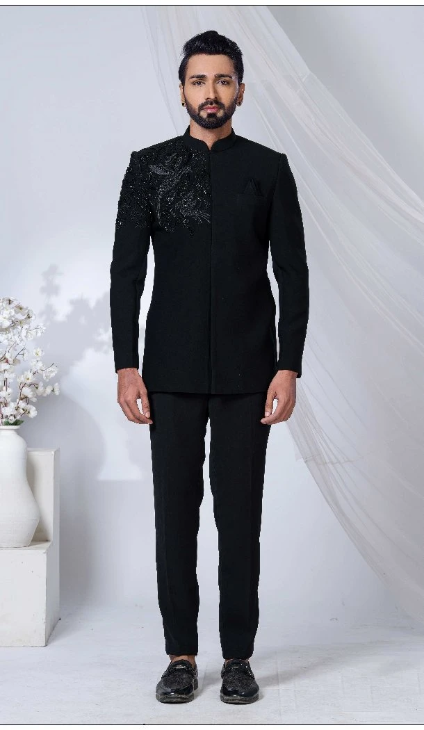 Men Ethnic Wedding Sherwani Imported Black - 13279212016