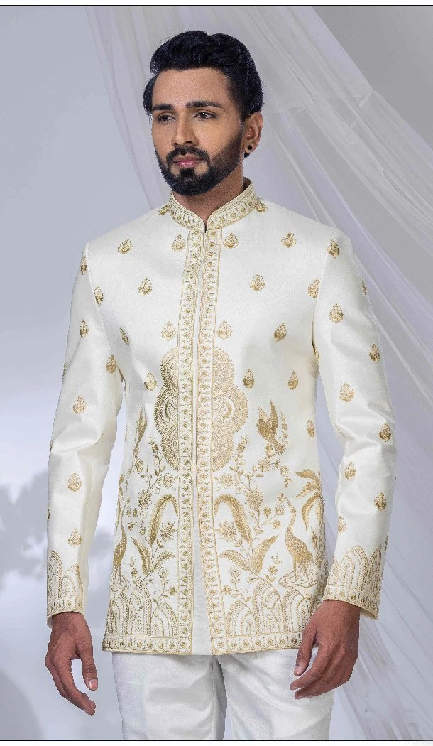 Men Ethnic Wedding Sherwani Imported Cream - 13279212017