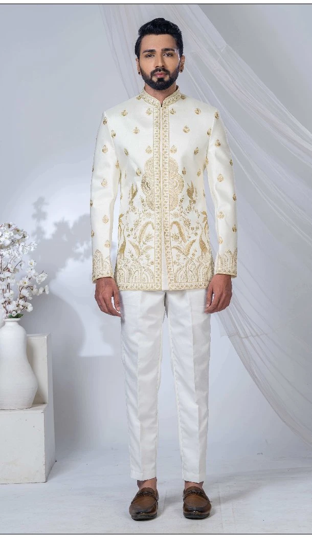 Men Ethnic Wedding Sherwani Imported Cream - 13279212017