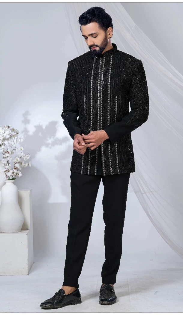 Men Imported Ethnic Wedding Sherwani Black - 13279212018