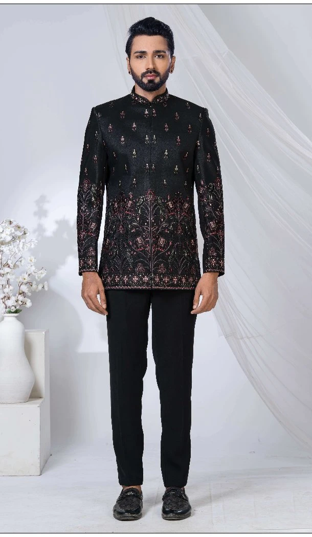 Men Black Ethnic Wedding Sherwani Imported - 13279212020
