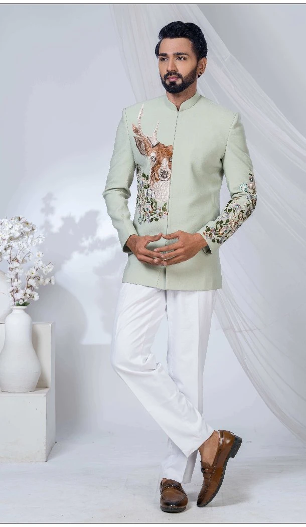 Men Imported Pista Green Ethnic Wedding Sherwani - 13279212025