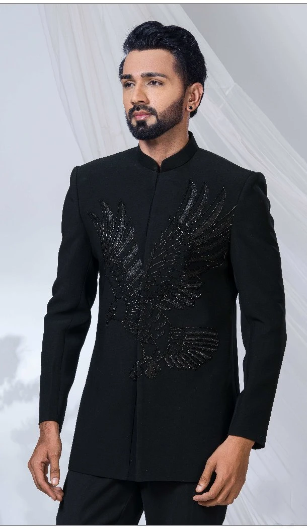 Men Jade Black Imported Ethnic Wedding Sherwani - 13279212026