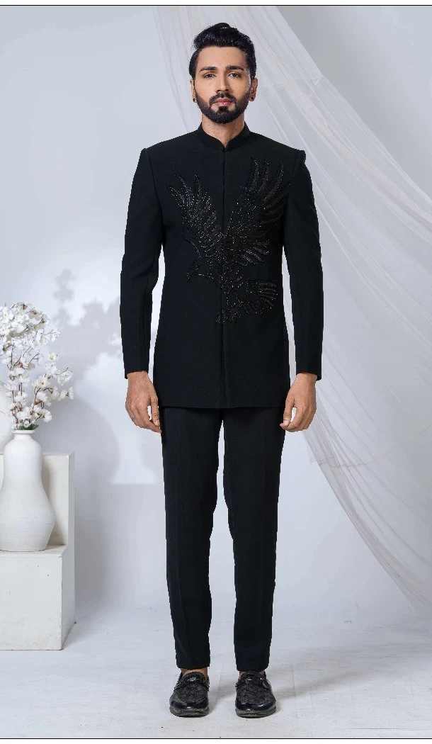 Men Jade Black Imported Ethnic Wedding Sherwani - 13279212026