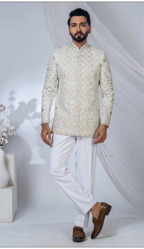 Men Ethnic Wedding Sherwani Imported Pista Green - 13279212029