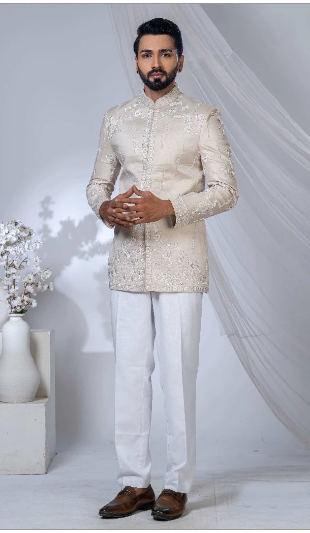 Men Ethnic Wedding Sherwani Rose Gold Imported - 13279212031