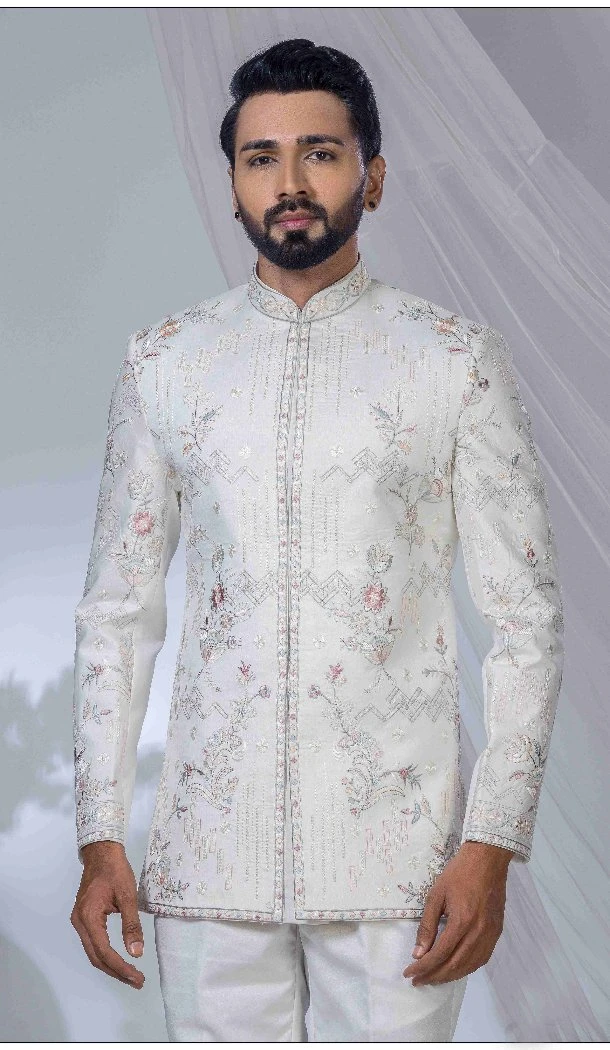 Men Off White Imported Ethnic Wedding Sherwani - 13279212033