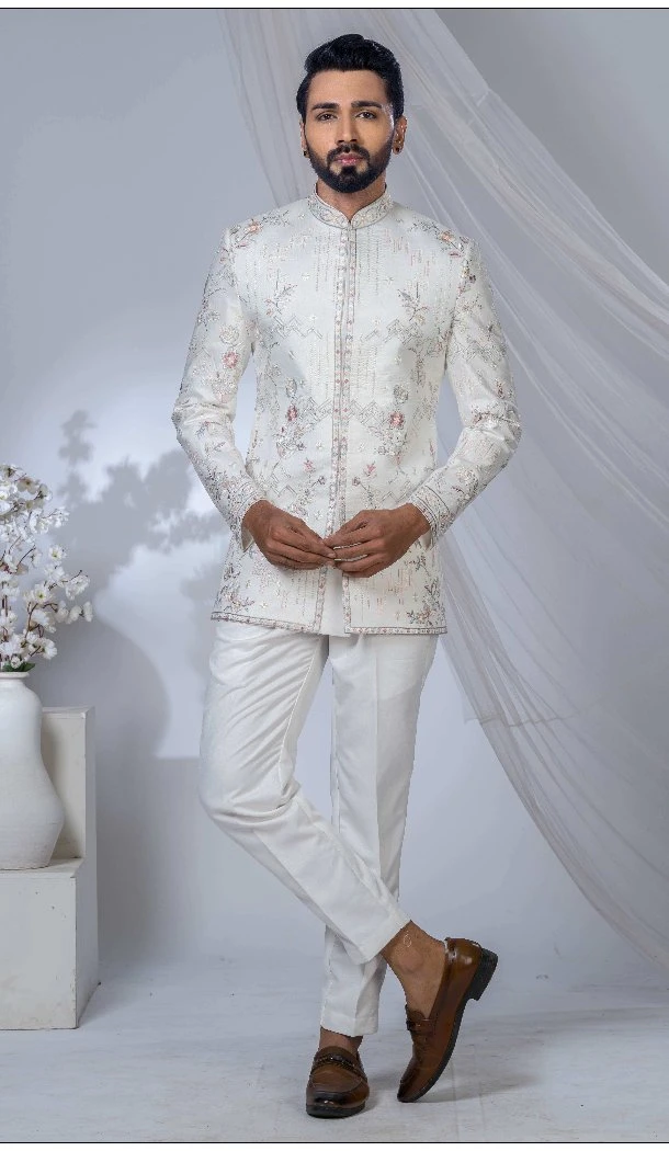Men Off White Imported Ethnic Wedding Sherwani - 13279212033
