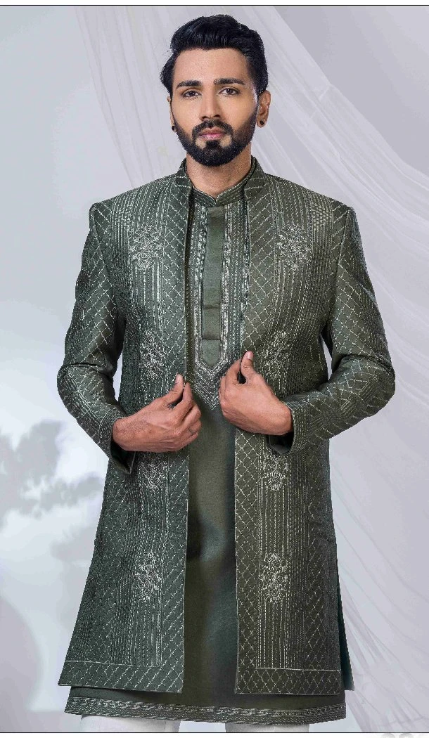 Men Imported Mehendi Ethnic Wedding Sherwani - 13279212037