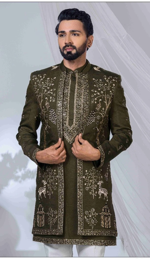 Men Imported Mehendi Ethnic Wedding Sherwani - 13279212039