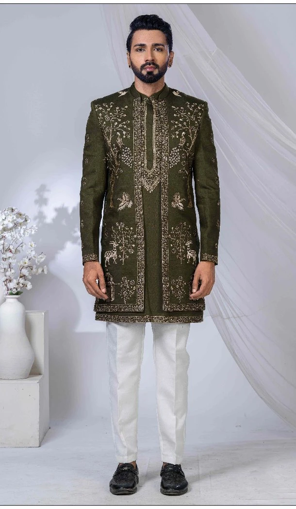 Men Imported Mehendi Ethnic Wedding Sherwani - 13279212039
