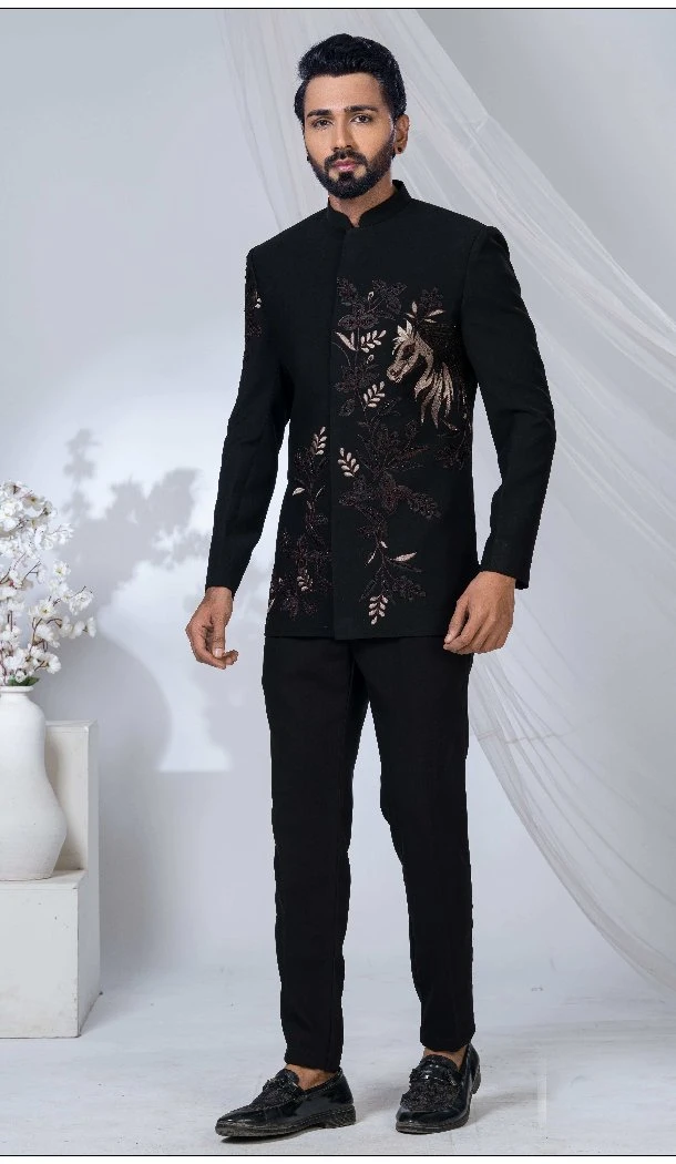 Men Black Ethnic Wedding Sherwani Imported - 13279212040