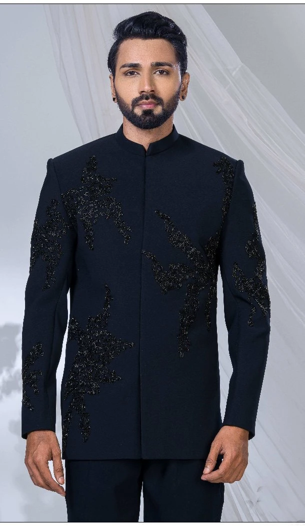 Men Imported Ethnic Wedding Sherwani Navy Blue - 13279212042
