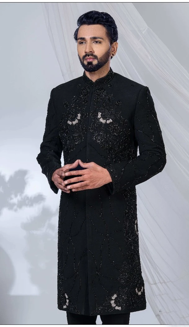 Men Ethnic Wedding Sherwani Black Imported - 13279212044