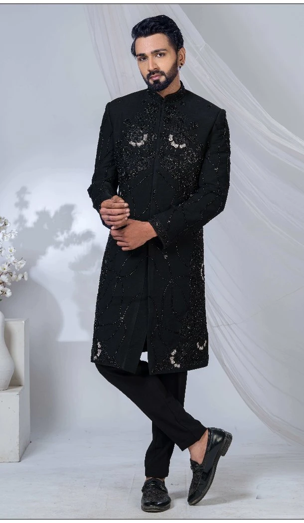 Men Ethnic Wedding Sherwani Black Imported - 13279212044
