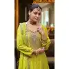 Women Perrot Green Palazzo Suit Primium Chinon Embroidery Work Plus Size