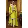 Women Perrot Green Palazzo Suit Primium Chinon Embroidery Work Plus Size