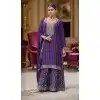 Women Primium Chinon Embroidery Work Purple Palazzo Suit Plus Size