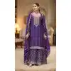 Women Primium Chinon Embroidery Work Purple Palazzo Suit Plus Size