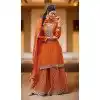 Women Palazzo Suit Orange Embroidery Work Primium Chinon Plus Size