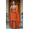 Women Palazzo Suit Orange Embroidery Work Primium Chinon Plus Size