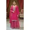 Women Pink Palazzo Suit Embroidery Work Primium Chinon Plus Size