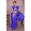 Women Pure Bandhej Silk Bandhni Saree Print Blue Plus Size
