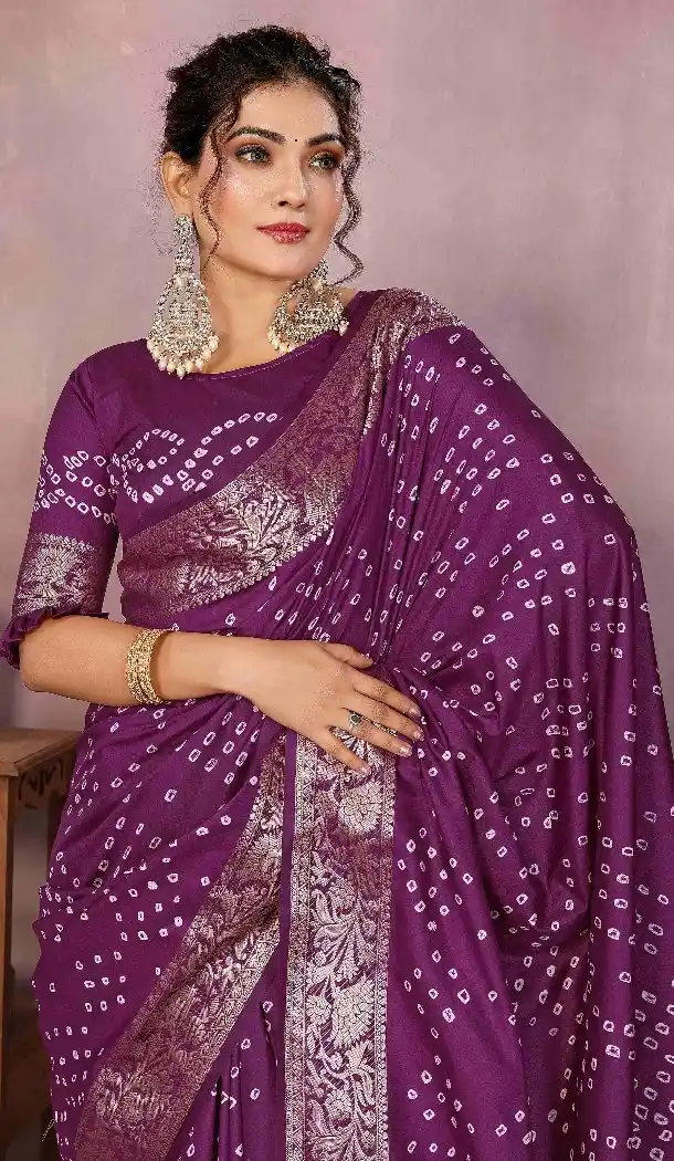 Women Pure Bandhej Silk Purple Bandhni Saree Print - 13329212353