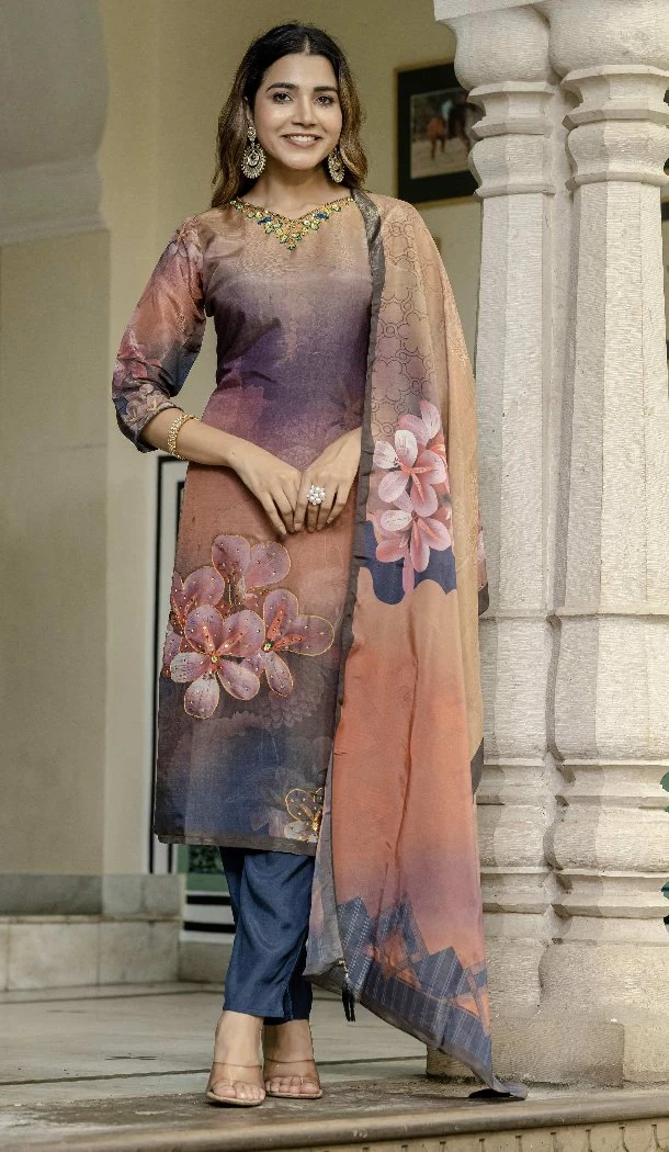 Women Silk Party Wear Salwar Suit Digital Print Multi - 13336212395