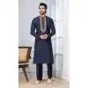 Men Navy Blue Kurta Pajama Plain Cotton Plus Size