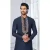 Men Navy Blue Kurta Pajama Plain Cotton Plus Size