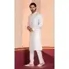 Men White Cotton Kurta Pajama Plain Plus Size