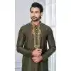 Men Kurta Pajama Cotton Plain Mahendi Plus Size