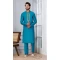 Men Kurta Pajama Teal Blue Plain Cotton - 13334212385
