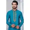 Men Kurta Pajama Teal Blue Plain Cotton Plus Size