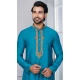Men Kurta Pajama Teal Blue Plain Cotton - 13334212385