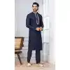 Men Kurta Pajama Cotton Navy Blue Plain Plus Size