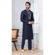 Men Kurta Pajama Cotton Navy Blue Plain - 13334212387