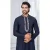 Men Kurta Pajama Cotton Navy Blue Plain Plus Size