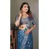 Women Blue Traditional Wear Saree Print Bandhej Silk Plus Size