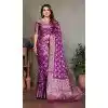 Women Print Traditional Wear Saree Purple Bandhej Silk Plus Size