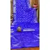 Women Print Traditional Wear Saree Royal Blue Bandhej Silk Plus Size