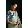 Women Embroidery Designer Saree Grey Tissue Organza Plus Size