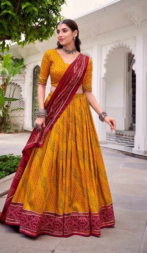 Women Traditional Wear Lehenga Choli Yellow Tussar Silk Digital Print - 13360212497