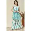 Blue Cotton Printed Work Kids Wear Kurta Sharara