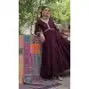 Women Mirror Lace & Dori Jal Lace Work Wine Roman Gown